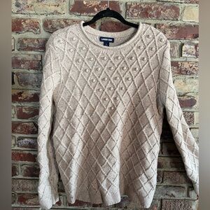 Lands’ End Chunky Cable Knit Sweater Oatmeal Cozy Pullover Women’s L